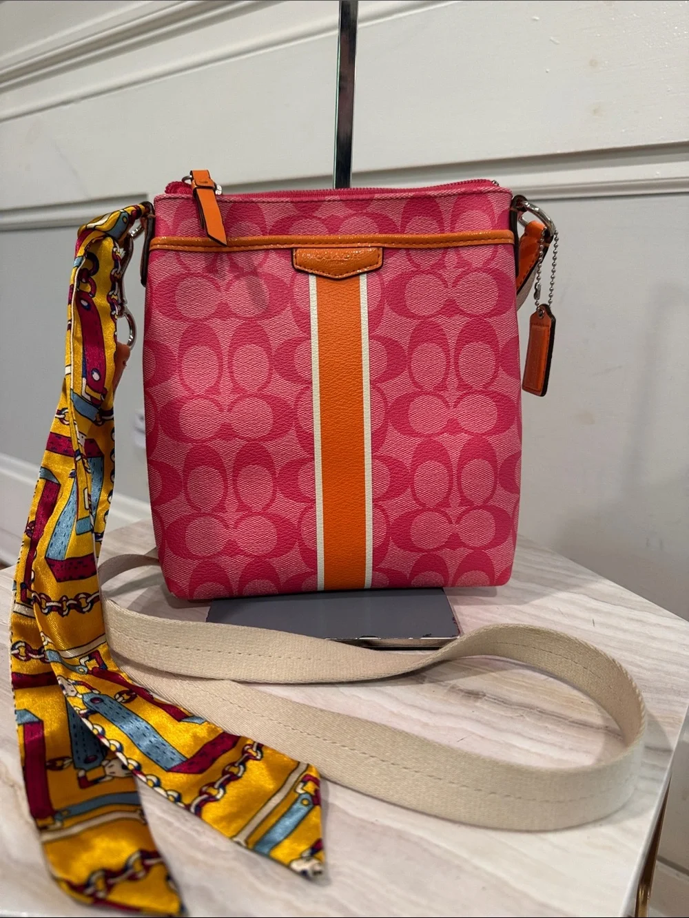 Coach Bag Signature Pink Orange Stripe Swingpack Crossbody - Picture 4 of 17